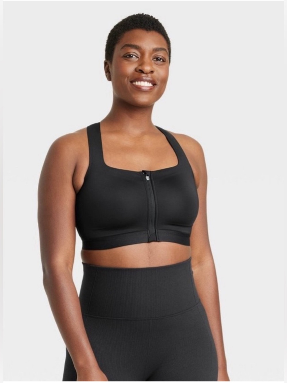 NWT All in Motion Sculpt Zip Front High Support Sports Bra Black 34DD 🖤